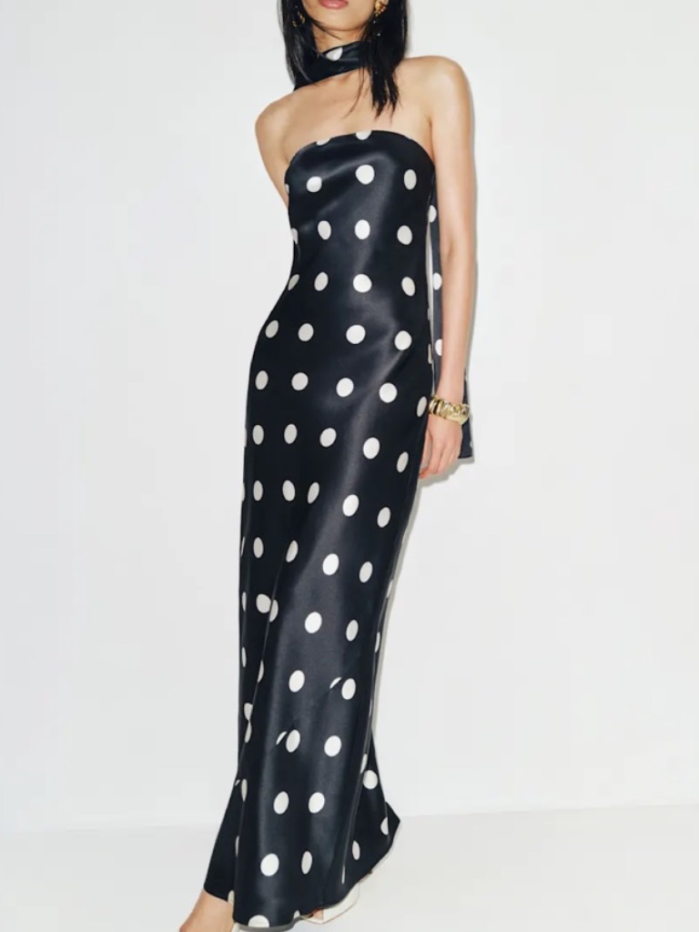 Reformation Oren Black White Polka Moon Dot Silk Dress Scarf W/ Tags Xs Petite